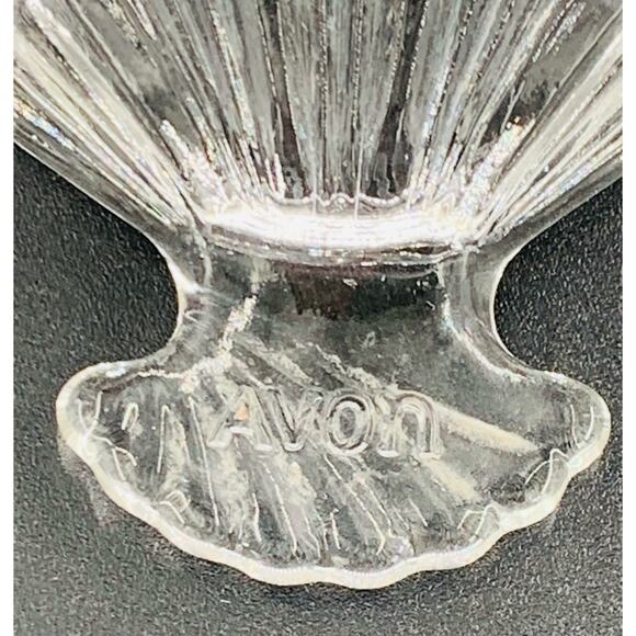 Avon Fan Dish Clear Glass Daisy Button Candy Trinket Soap Plate Pressed Crystal - Picture 3 of 8